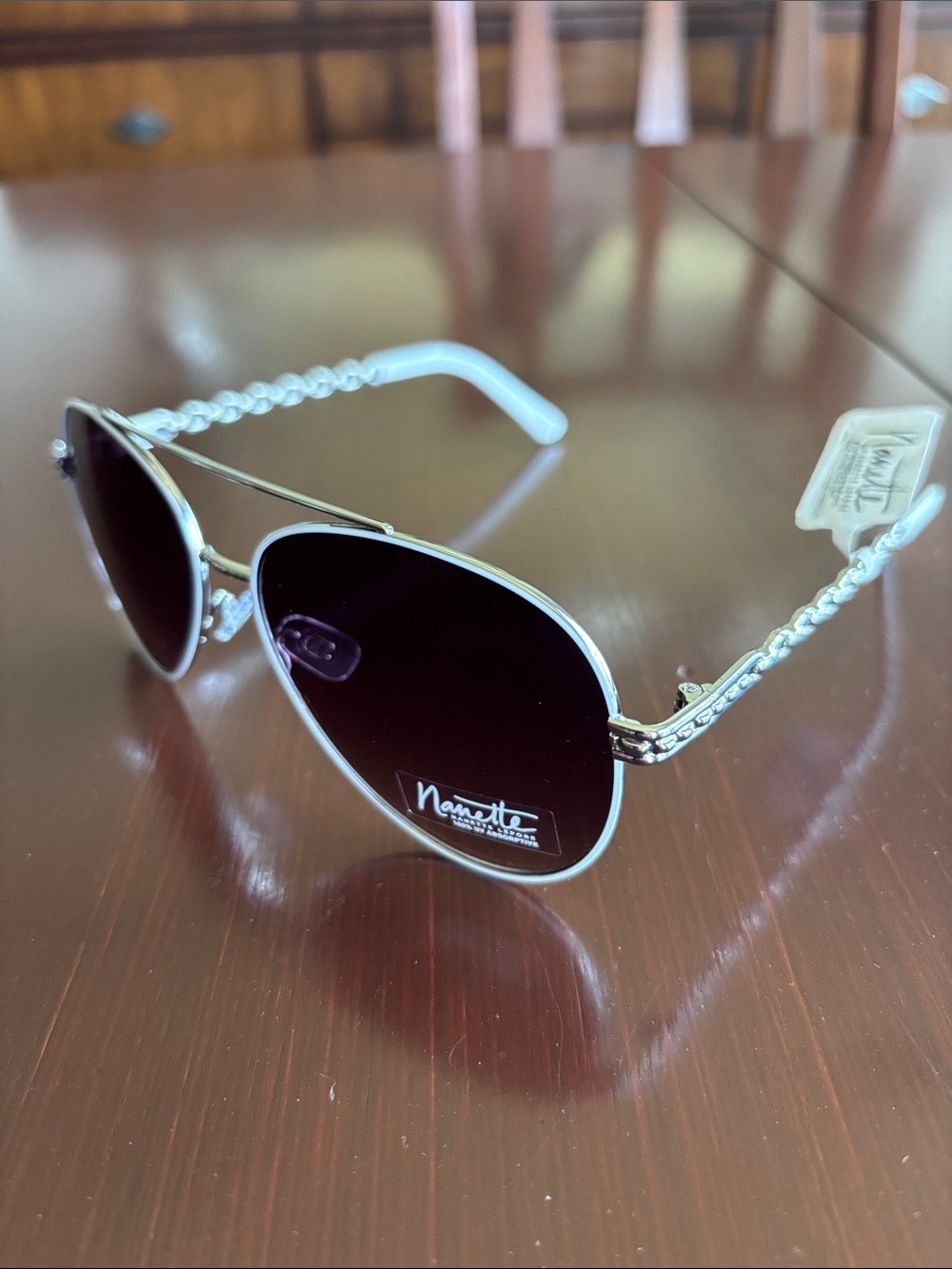 Nanette Lepore 100% UV protection silver-tone & white metal frame,purple lens
